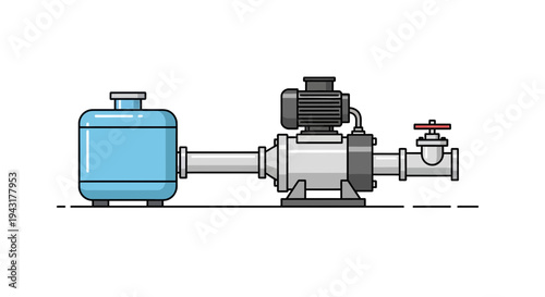 Water Pump System with Pressure Tank and Valve.