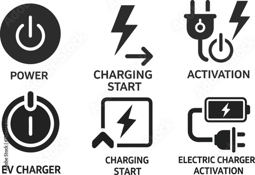 Fotografie Collection of Power, Charging, Activation, and EV Charger Icons