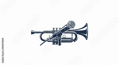 Dark blue silhouette of a trumpet with a microphone placed on it