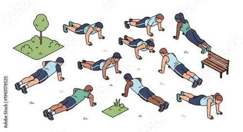People Doing Pushups in Park.