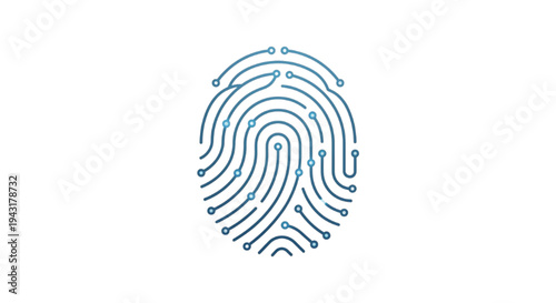 Blue Digital Fingerprint with Circuit Board Lines - Biometric Authentication and Cybersecurity Technology Concept Illustration.