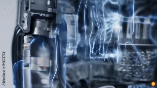 Abstract Blue Light Trails Moving Through a Dark, Industrial-Looking Environment, Suggesting Data Flow or Energy Transfer.