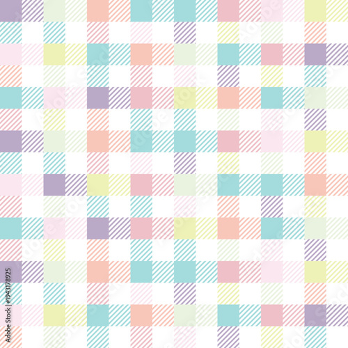 Checkered gingham print, spring picnic tablecloth plaid seamless pattern. Traditional square tartan background for Easter decor