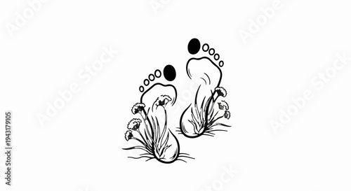 Footprints emerging from blooming flowers with dappled shading