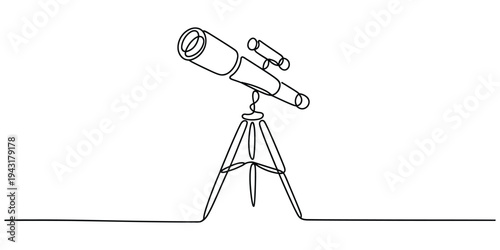 Minimalist Continuous Line Drawing of an Astronomy Telescope