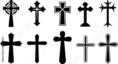 Set of various cross symbols in different styles vector illustration
