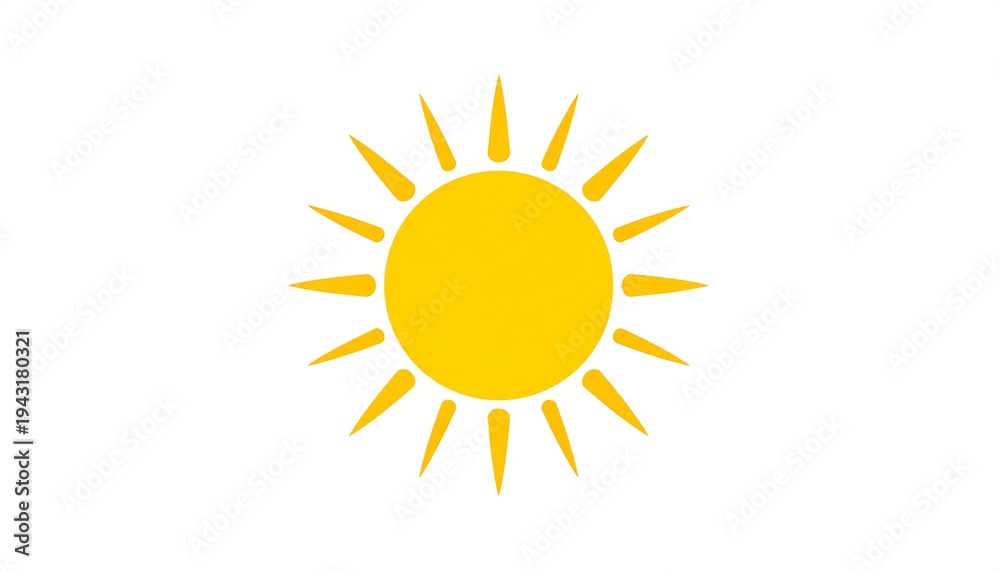 Fototapeta premium Bright yellow sun icon. Spikes radiate from a central circle on a white background