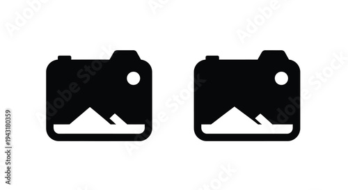 Two vintage camera outlines against a white background silhouette