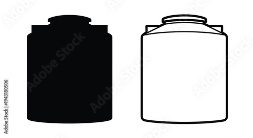 Two industrial tanks one solid black and one outlined silhouette
