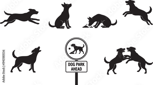 dogpark sign with various dog silhouettes
