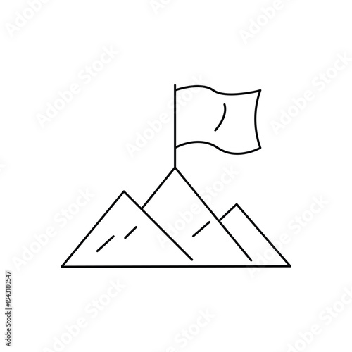 Mountain rise success flag icon symbol outline line thin editable stock vector sign illustration