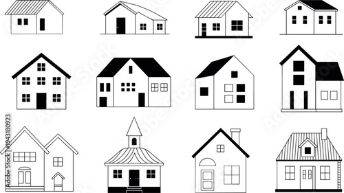 Set of 12 modern residential houses vector illustration flat design scalable architecture icons for real estate