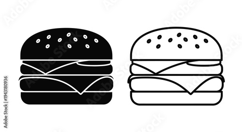 Two black and white burger icons displayed side by side silhouette
