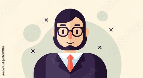Stylized man in a suit and tie with glasses and beard, abstract background