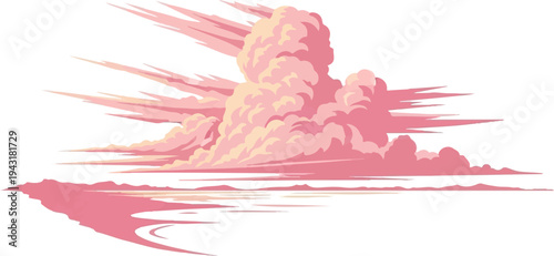 Pixel art of dramatic pink clouds reflected in water