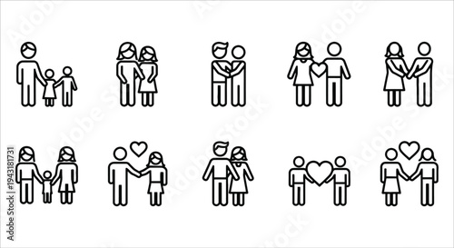 Diverse family groupings illustrated with simple black line art icons
