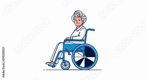 Elderly woman in wheelchair, white background, simple illustration style