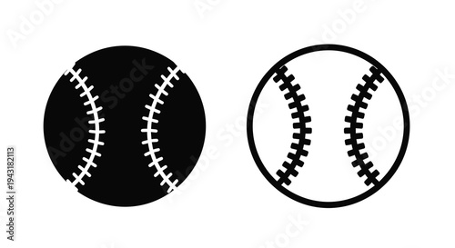 Two baseballs one filled and one outline a striking silhouette