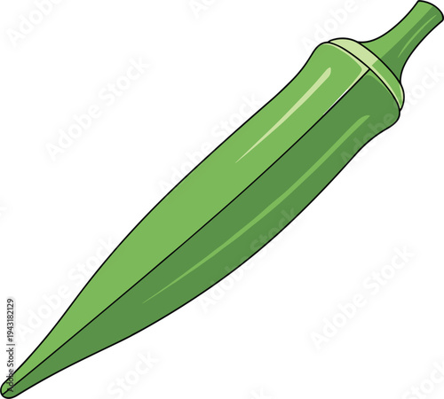 Fresh green okra vegetable illustration isolated on white background, organic healthy food concept, raw farm produce icon in flat cartoon vector style