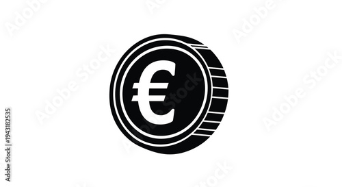 A black silhouette of a euro coin with a distinct design silhouette