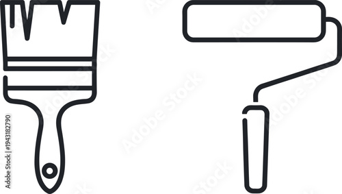 Painting tools vector illustration, flat design of paintbrush and roller, for home improvement and decoration