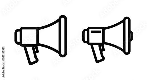 Two black linear megaphones displayed side by side simple silhouette