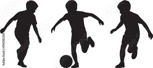 Silhouette of boys playing soccer in different poses