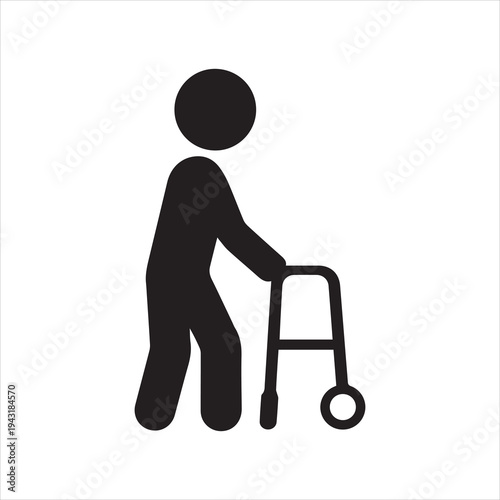 Elderly person silhouette vector on white background.