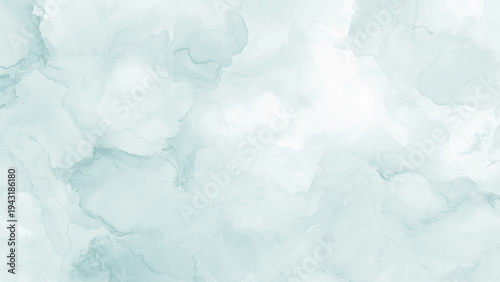 Soft green watercolor texture background with white clouds
