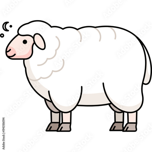 Sheep Illustration: A charming, friendly sheep is standing with a soft, inviting demeanor, perfect for various creative projects. 