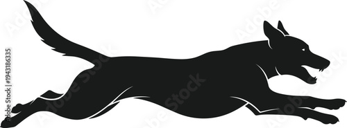 Running dog silhouette vector illustration, energetic canine jumping in motion isolated for pet logo design, animal mascot branding, dog training graphics and sports themes