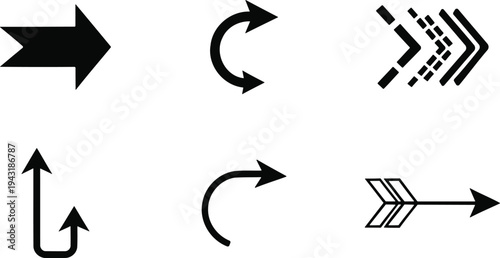 Collection of various black arrow icons on a white background