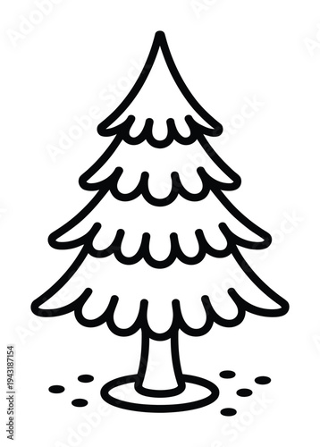 Simple black and white line of a stylized Christmas tree with a trunk and base