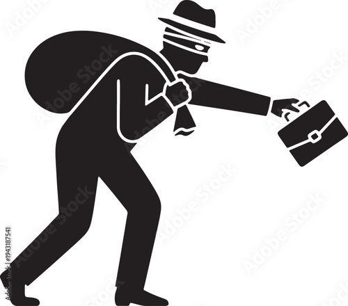 man wearing mask and hat sneaking with briefcase