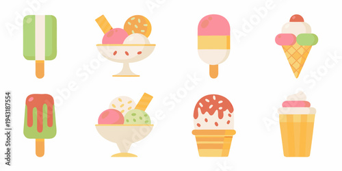 Colorful assortment of various ice cream treats and frozen desserts