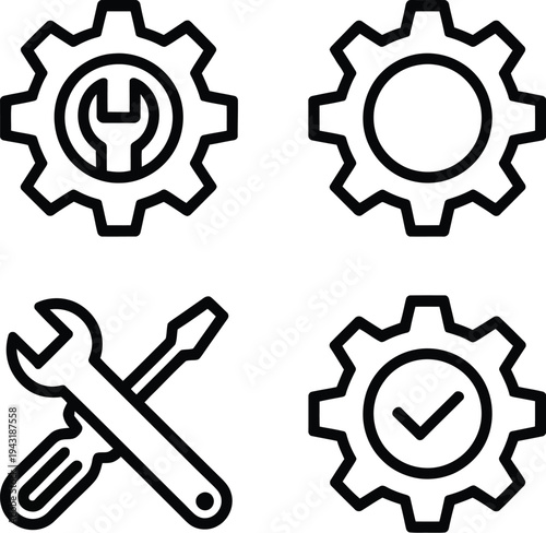Gear icon set with tools for maintenance and repair work