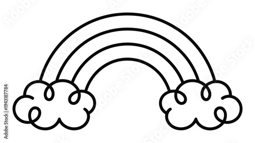 Simple Black and White Rainbow with Clouds Outline