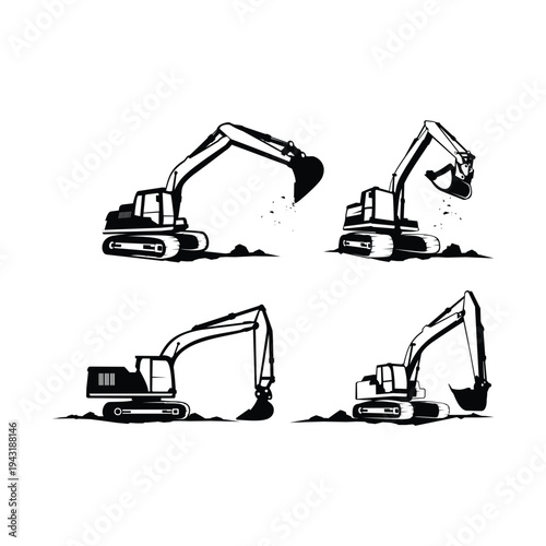 Yellow excavator with shovel vector illustration