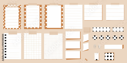 Stationery collection with notepads lists and decorative elements