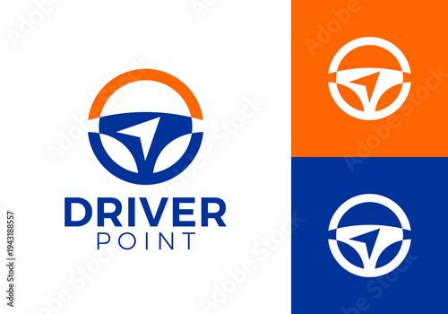 steering wheel and north compass logo vector design concept