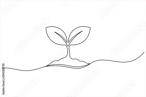 Plant growth sprout continuous one line art minimal outline vector icon