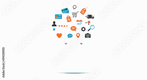 Online Shopping And E-Commerce Concept With Various Related Icons