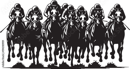 Horses racing silhouette, vector illustration of equestrian sport, isolated on background