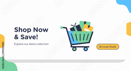 Online Shopping Campaign With A Shopping Cart Full Of Gift Boxes