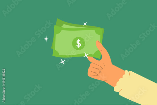 Illustration of a Hand Holding a Stack of Dollar Banknotes, Concept for Wealth and Payment