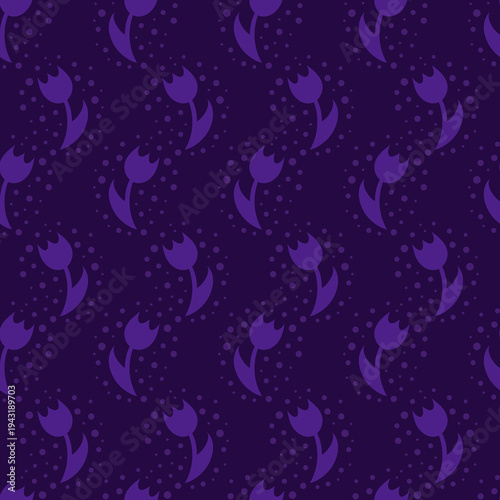A seamless dark tulip pattern in dark colors, spring vibes
