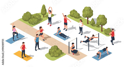People Exercising in Outdoor Fitness Park.
