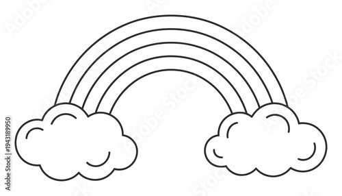 Simple Outline Rainbow with Clouds Coloring Page Style