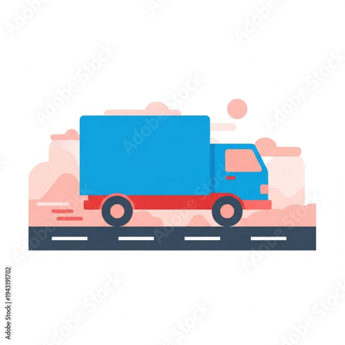 Blue Delivery Truck on Highway Road.