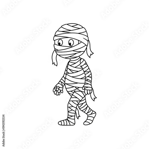 Cartoon Mummy Character Wrapped in Bandages.